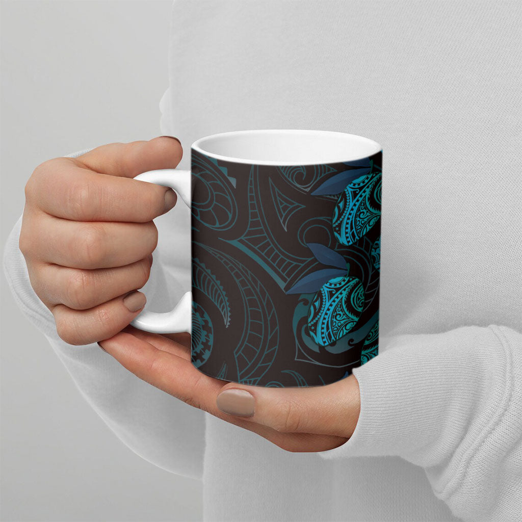 Hawaiian Mango Tribal Tattoo Ceramic Mug Teal Pacific Traditional Pattern LT9 - Polynesian Pride