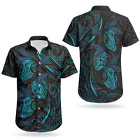 Hawaiian Mango Tribal Tattoo Couples Matching Long Sleeve Bodycon Dress and Hawaiian Shirt Teal Pacific Traditional Pattern LT9 - Polynesian Pride
