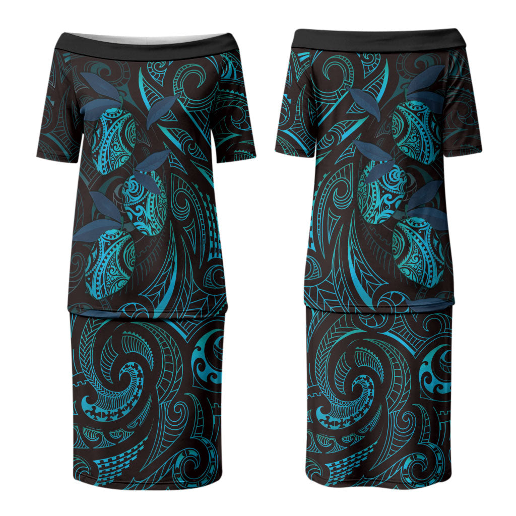 Hawaiian Mango Tribal Tattoo Couples Matching Puletasi and Hawaiian Shirt Teal Pacific Traditional Pattern LT9 - Polynesian Pride