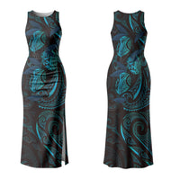 Hawaiian Mango Tribal Tattoo Couples Matching Tank Maxi Dress and Long Sleeve Button Shirt Teal Pacific Traditional Pattern LT9 - Polynesian Pride