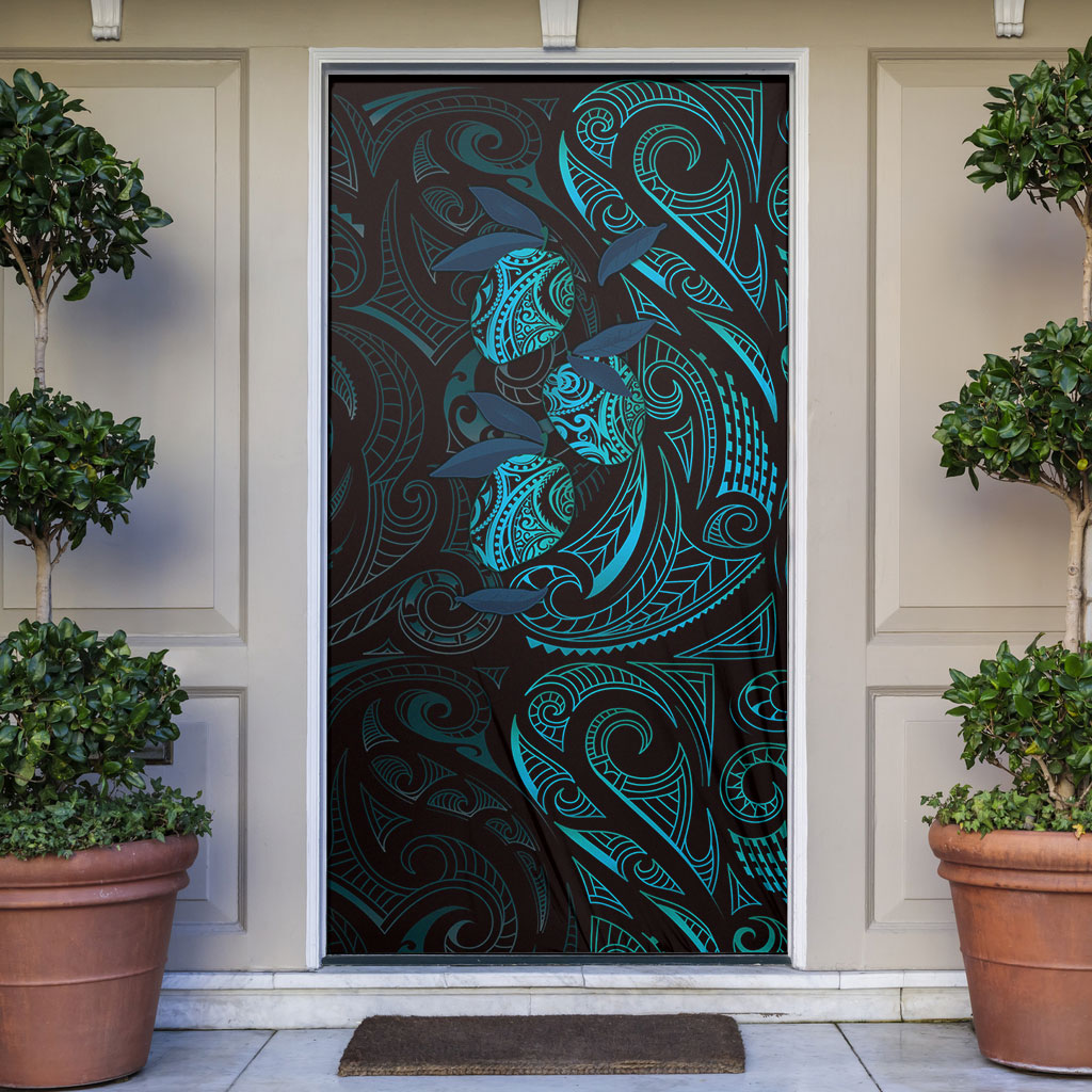 Hawaiian Mango Tribal Tattoo Door Cover Teal Pacific Traditional Pattern LT9 Teal - Polynesian Pride