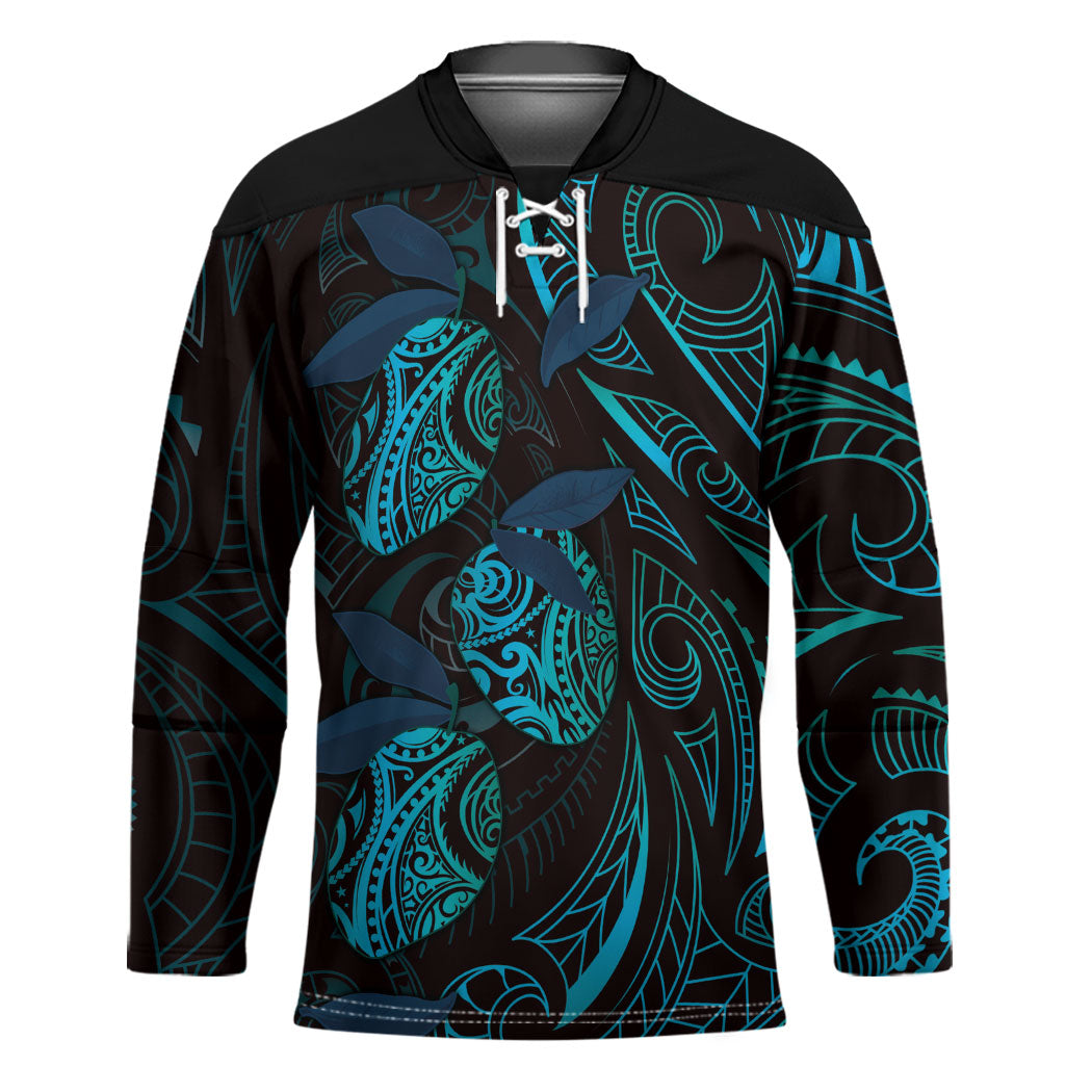 Hawaiian Mango Tribal Tattoo Hockey Jersey Teal Pacific Traditional Pattern LT9 Unisex Teal - Polynesian Pride
