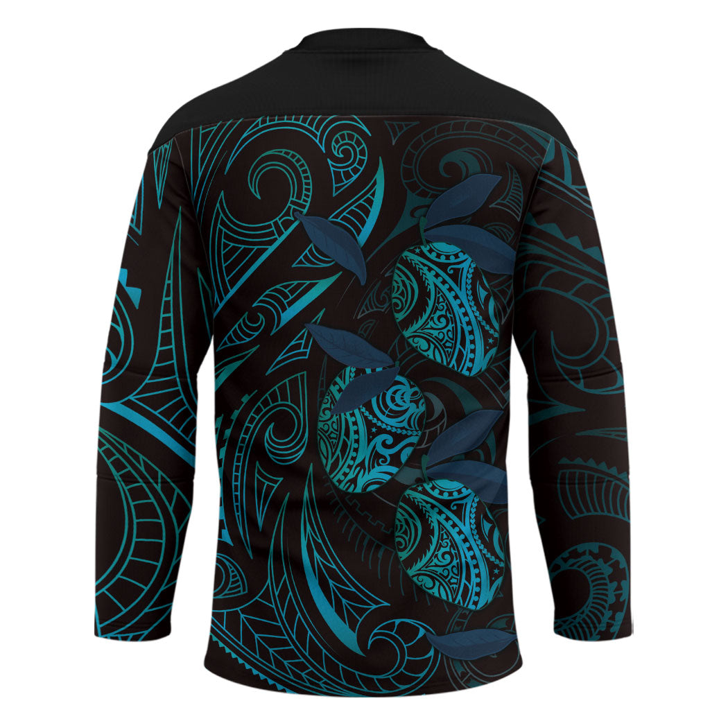 Hawaiian Mango Tribal Tattoo Hockey Jersey Teal Pacific Traditional Pattern LT9 - Polynesian Pride