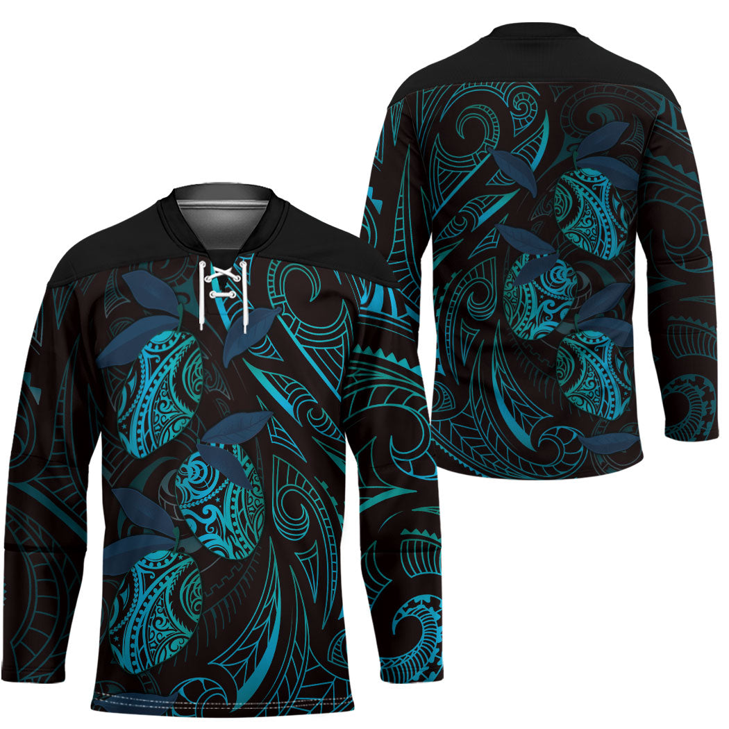 Hawaiian Mango Tribal Tattoo Hockey Jersey Teal Pacific Traditional Pattern LT9 - Polynesian Pride