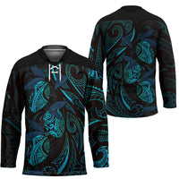 Hawaiian Mango Tribal Tattoo Hockey Jersey Teal Pacific Traditional Pattern LT9 - Polynesian Pride