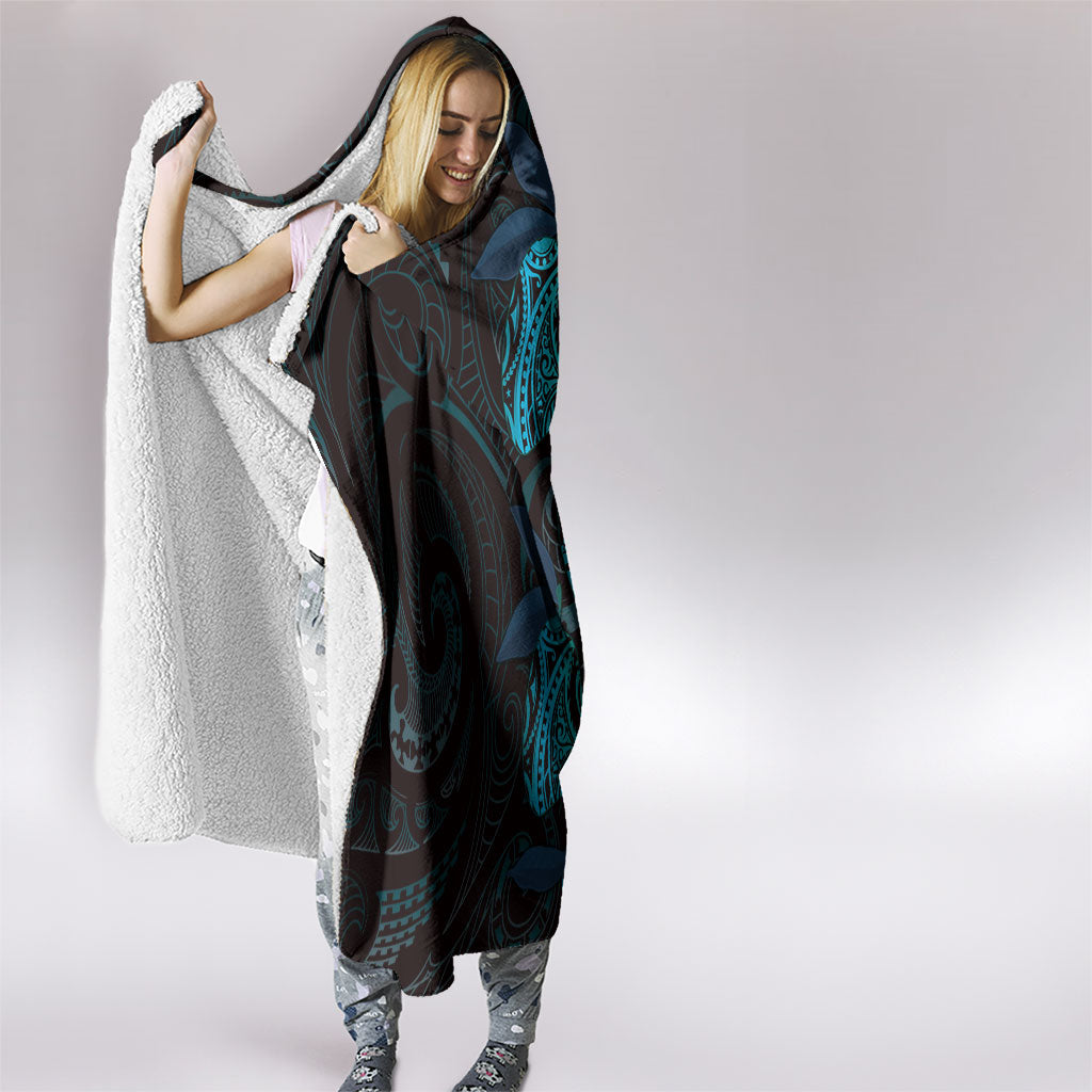 Hawaiian Mango Tribal Tattoo Hooded Blanket Teal Pacific Traditional Pattern LT9 - Polynesian Pride