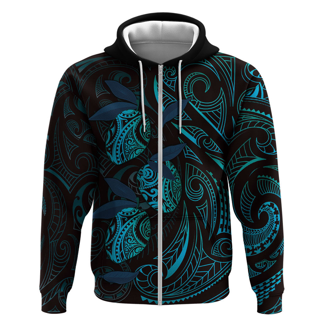 Hawaiian Mango Tribal Tattoo Hoodie Teal Pacific Traditional Pattern LT9 Zip Hoodie Teal - Polynesian Pride