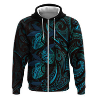 Hawaiian Mango Tribal Tattoo Hoodie Teal Pacific Traditional Pattern LT9 Zip Hoodie Teal - Polynesian Pride