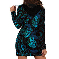 Hawaiian Mango Tribal Tattoo Hoodie Dress Teal Pacific Traditional Pattern LT9 - Polynesian Pride