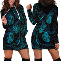 Hawaiian Mango Tribal Tattoo Hoodie Dress Teal Pacific Traditional Pattern LT9 - Polynesian Pride