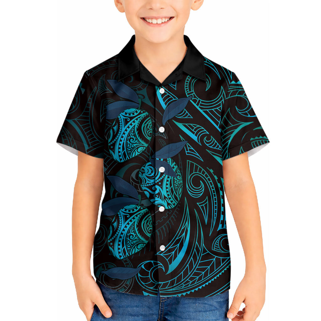 Hawaiian Mango Tribal Tattoo Kid Hawaiian Shirt Teal Pacific Traditional Pattern LT9 Kid Teal - Polynesian Pride