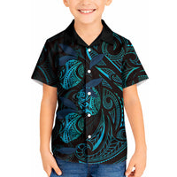 Hawaiian Mango Tribal Tattoo Kid Hawaiian Shirt Teal Pacific Traditional Pattern LT9 Kid Teal - Polynesian Pride