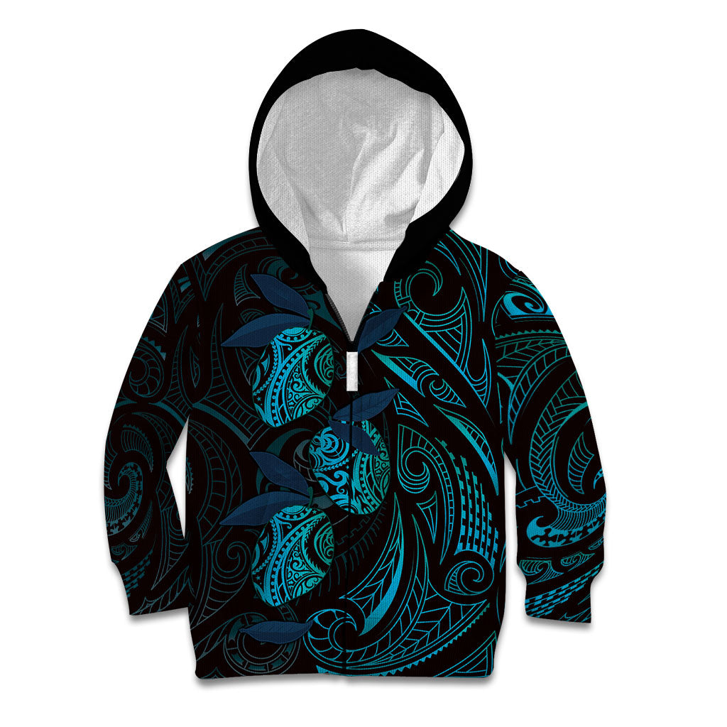 Hawaiian Mango Tribal Tattoo Kid Hoodie Teal Pacific Traditional Pattern LT9 Zip Hoodie Teal - Polynesian Pride