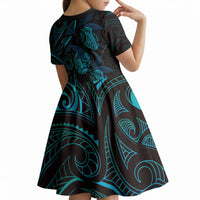 Hawaiian Mango Tribal Tattoo Kid Short Sleeve Dress Teal Pacific Traditional Pattern LT9 - Polynesian Pride