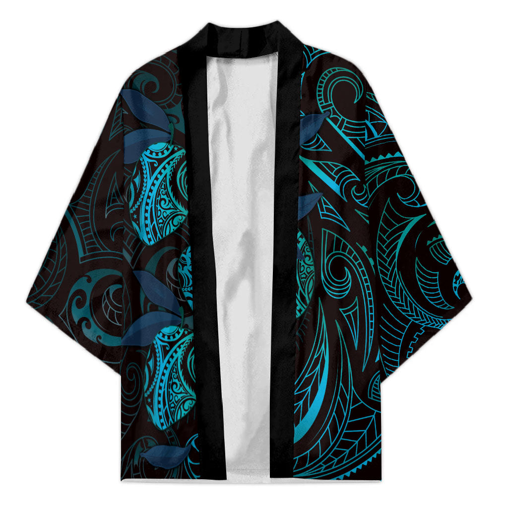 Hawaiian Mango Tribal Tattoo Kimono Teal Pacific Traditional Pattern LT9 Unisex Teal - Polynesian Pride