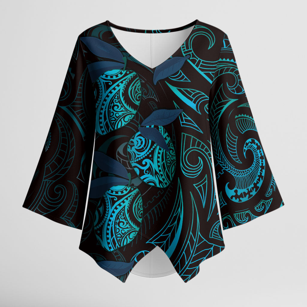 Hawaiian Mango Tribal Tattoo Kimono Sleeve Blouse Teal Pacific Traditional Pattern LT9 Female Teal - Polynesian Pride