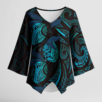 Hawaiian Mango Tribal Tattoo Kimono Sleeve Blouse Teal Pacific Traditional Pattern LT9 Female Teal - Polynesian Pride