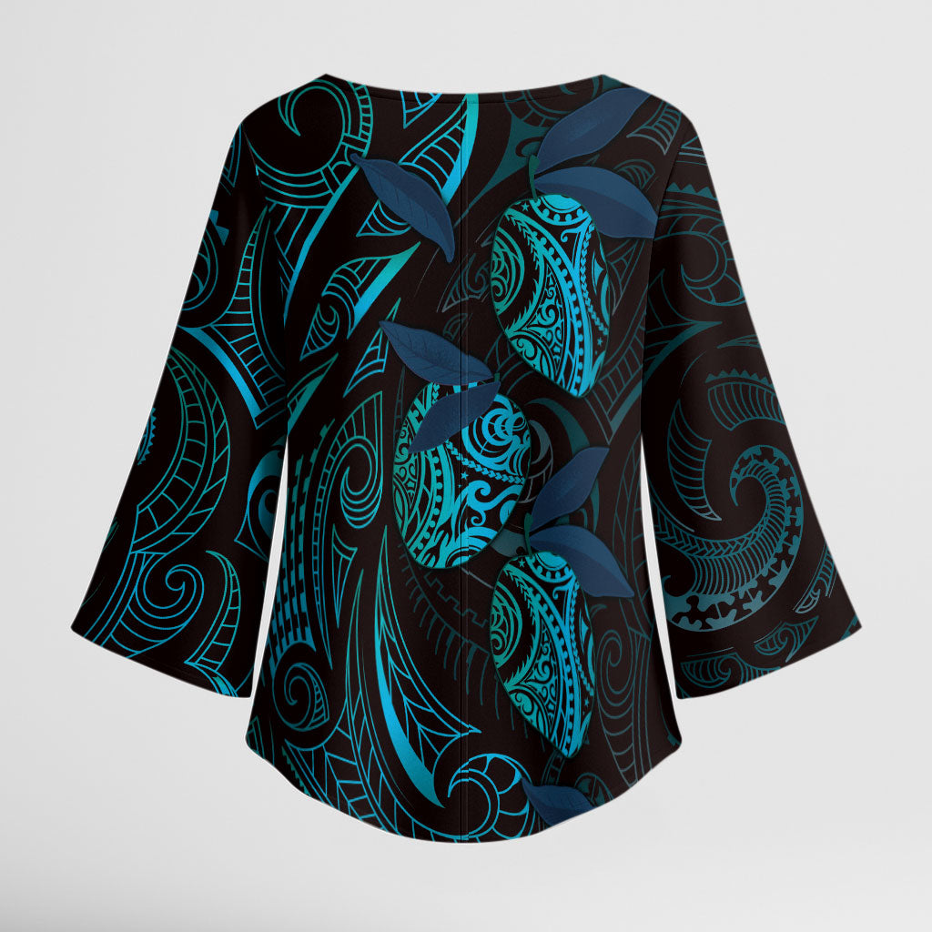 Hawaiian Mango Tribal Tattoo Kimono Sleeve Blouse Teal Pacific Traditional Pattern LT9 - Polynesian Pride