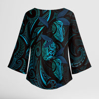 Hawaiian Mango Tribal Tattoo Kimono Sleeve Blouse Teal Pacific Traditional Pattern LT9 - Polynesian Pride