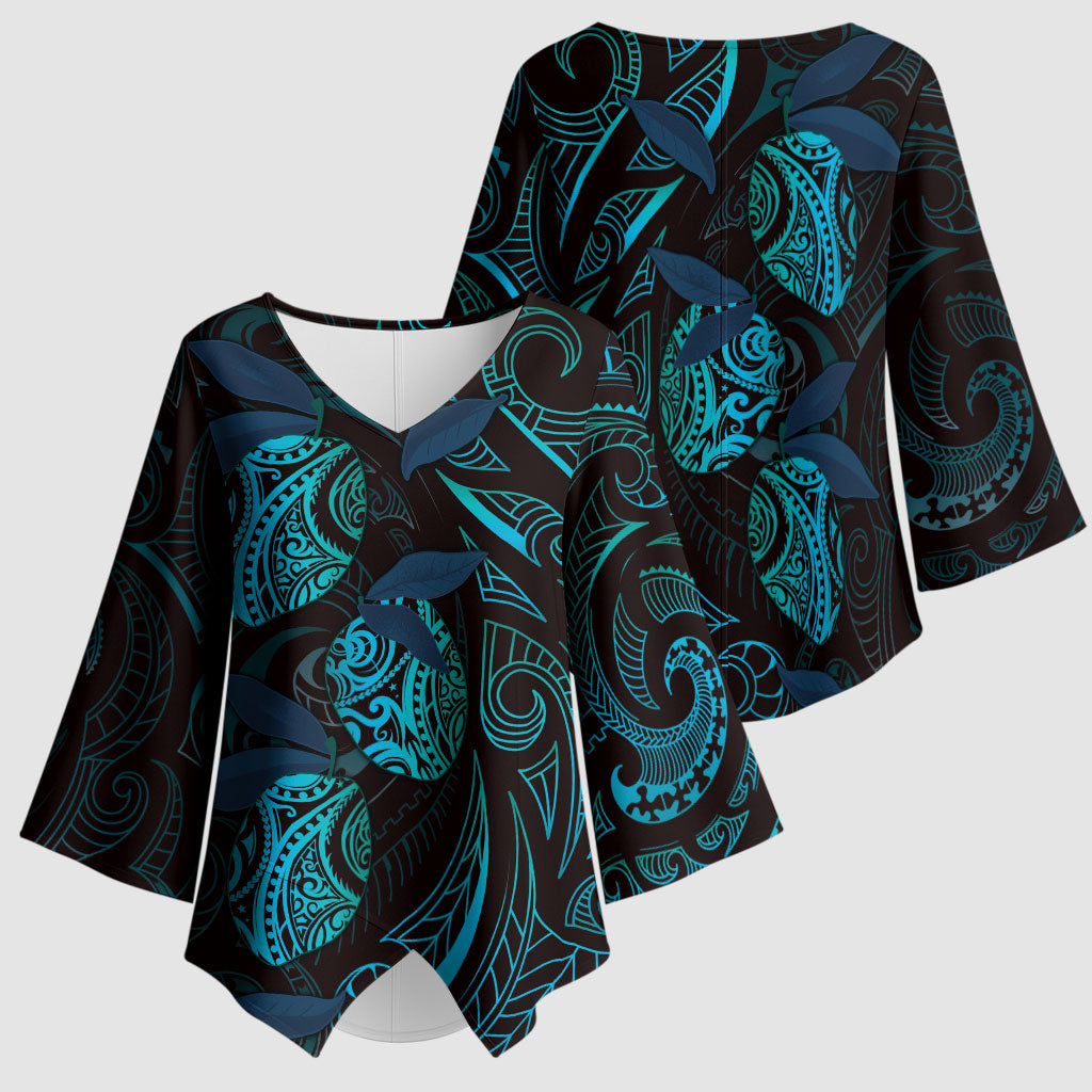Hawaiian Mango Tribal Tattoo Kimono Sleeve Blouse Teal Pacific Traditional Pattern LT9 - Polynesian Pride