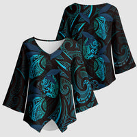 Hawaiian Mango Tribal Tattoo Kimono Sleeve Blouse Teal Pacific Traditional Pattern LT9 - Polynesian Pride