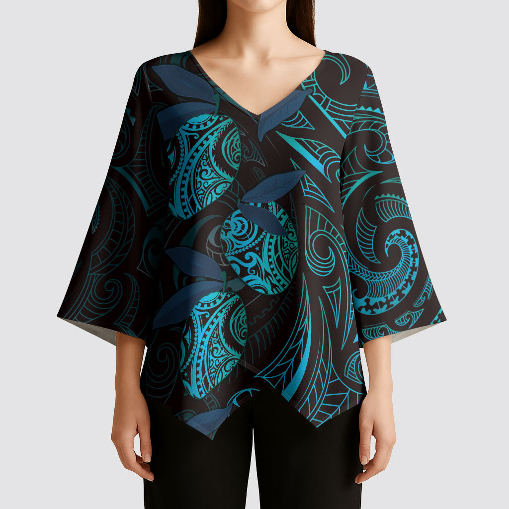 Hawaiian Mango Tribal Tattoo Kimono Sleeve Blouse Teal Pacific Traditional Pattern LT9 - Polynesian Pride