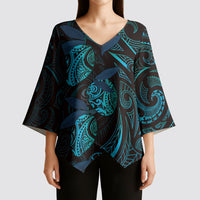 Hawaiian Mango Tribal Tattoo Kimono Sleeve Blouse Teal Pacific Traditional Pattern LT9 - Polynesian Pride