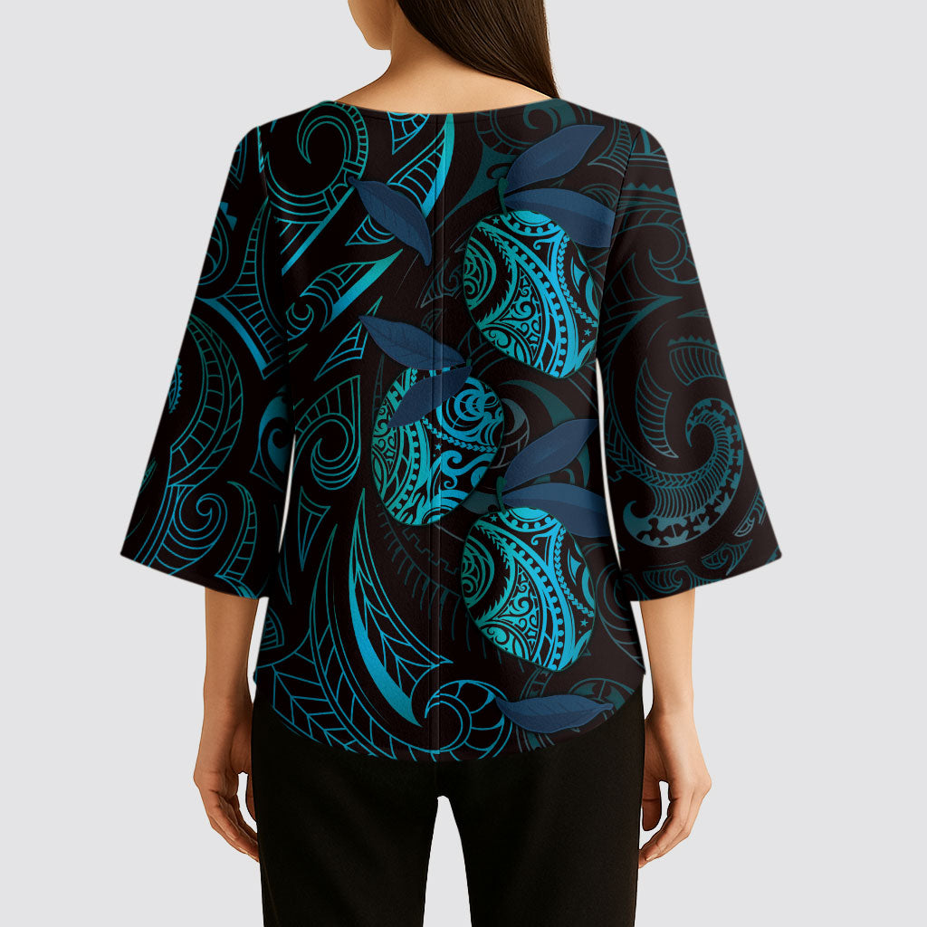 Hawaiian Mango Tribal Tattoo Kimono Sleeve Blouse Teal Pacific Traditional Pattern LT9 - Polynesian Pride