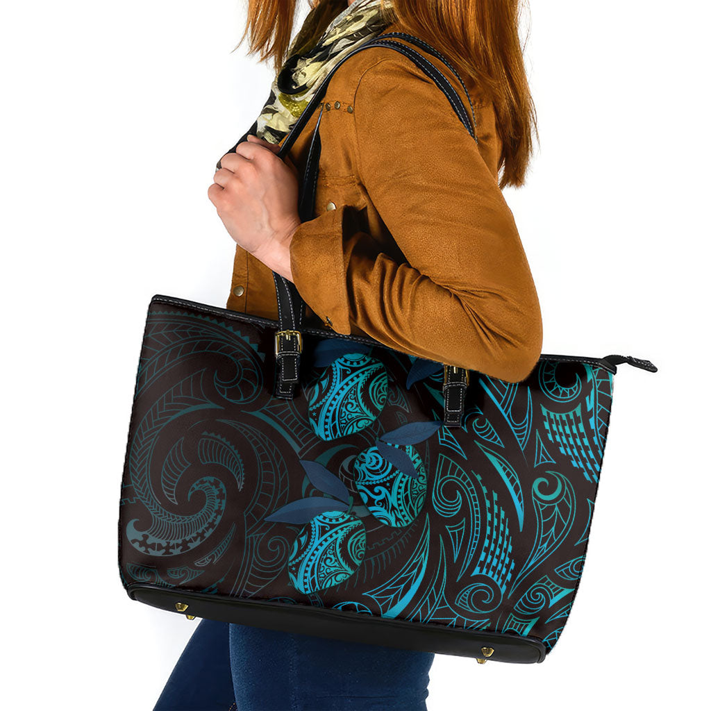 Hawaiian Mango Tribal Tattoo Leather Tote Bag Teal Pacific Traditional Pattern LT9 Teal - Polynesian Pride
