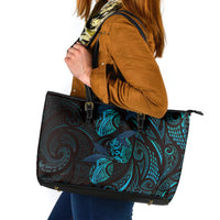 Hawaiian Mango Tribal Tattoo Leather Tote Bag Teal Pacific Traditional Pattern LT9 Teal - Polynesian Pride