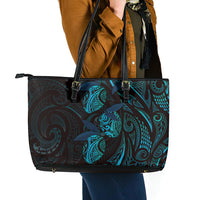 Hawaiian Mango Tribal Tattoo Leather Tote Bag Teal Pacific Traditional Pattern LT9 - Polynesian Pride