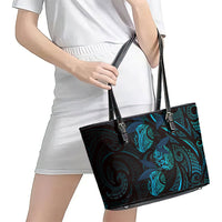 Hawaiian Mango Tribal Tattoo Leather Tote Bag Teal Pacific Traditional Pattern LT9 - Polynesian Pride