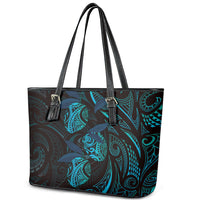 Hawaiian Mango Tribal Tattoo Leather Tote Bag Teal Pacific Traditional Pattern LT9 - Polynesian Pride