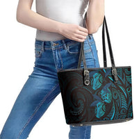 Hawaiian Mango Tribal Tattoo Leather Tote Bag Teal Pacific Traditional Pattern LT9 - Polynesian Pride
