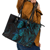 Hawaiian Mango Tribal Tattoo Leather Tote Bag Teal Pacific Traditional Pattern LT9 - Polynesian Pride