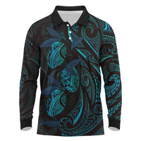 Hawaiian Mango Tribal Tattoo Long Sleeve Polo Shirt Teal Pacific Traditional Pattern LT9 Teal - Polynesian Pride