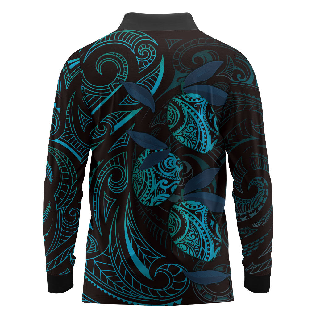 Hawaiian Mango Tribal Tattoo Long Sleeve Polo Shirt Teal Pacific Traditional Pattern LT9 - Polynesian Pride