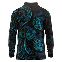 Hawaiian Mango Tribal Tattoo Long Sleeve Polo Shirt Teal Pacific Traditional Pattern LT9 - Polynesian Pride