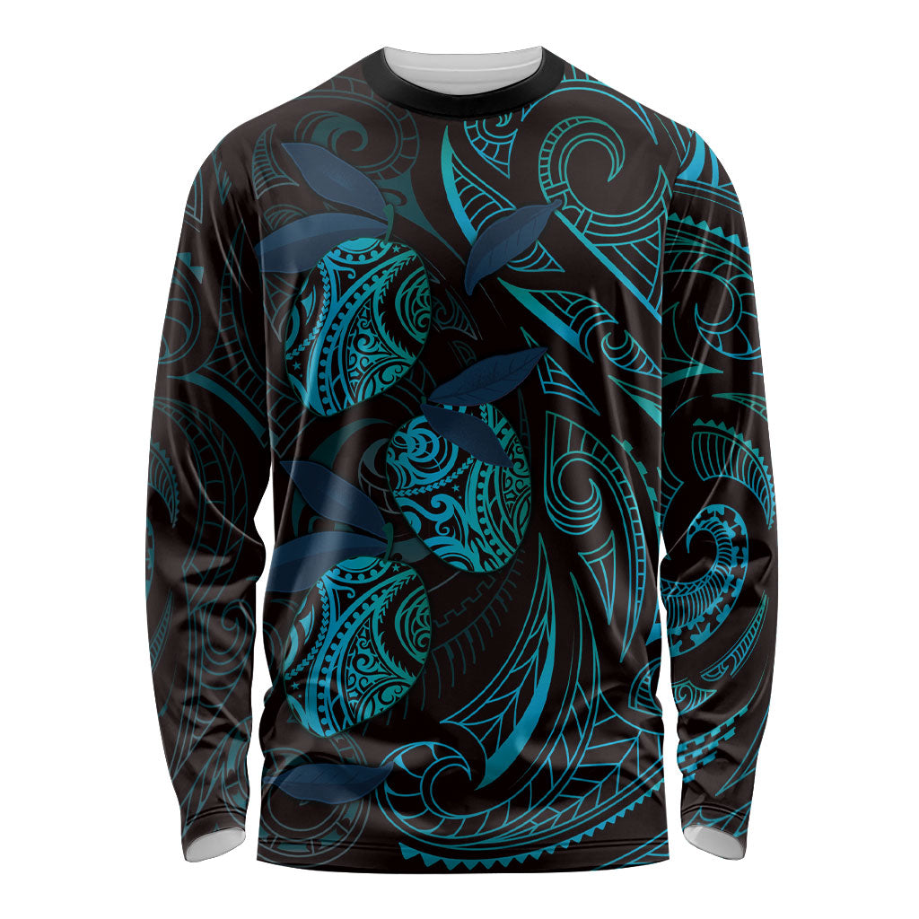 Hawaiian Mango Tribal Tattoo Long Sleeve Shirt Teal Pacific Traditional Pattern LT9 Unisex Teal - Polynesian Pride