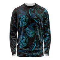 Hawaiian Mango Tribal Tattoo Long Sleeve Shirt Teal Pacific Traditional Pattern LT9 Unisex Teal - Polynesian Pride