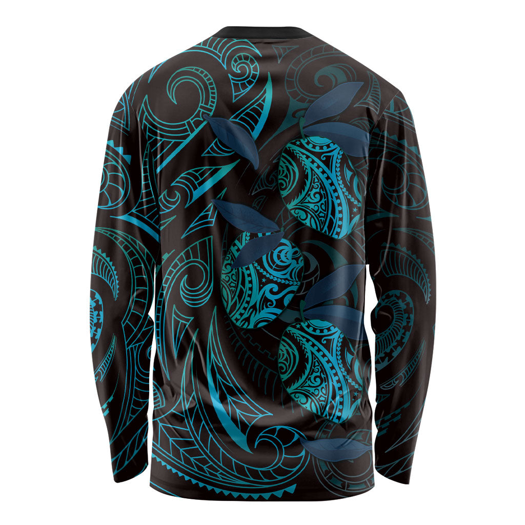 Hawaiian Mango Tribal Tattoo Long Sleeve Shirt Teal Pacific Traditional Pattern LT9 - Polynesian Pride