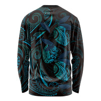 Hawaiian Mango Tribal Tattoo Long Sleeve Shirt Teal Pacific Traditional Pattern LT9 - Polynesian Pride