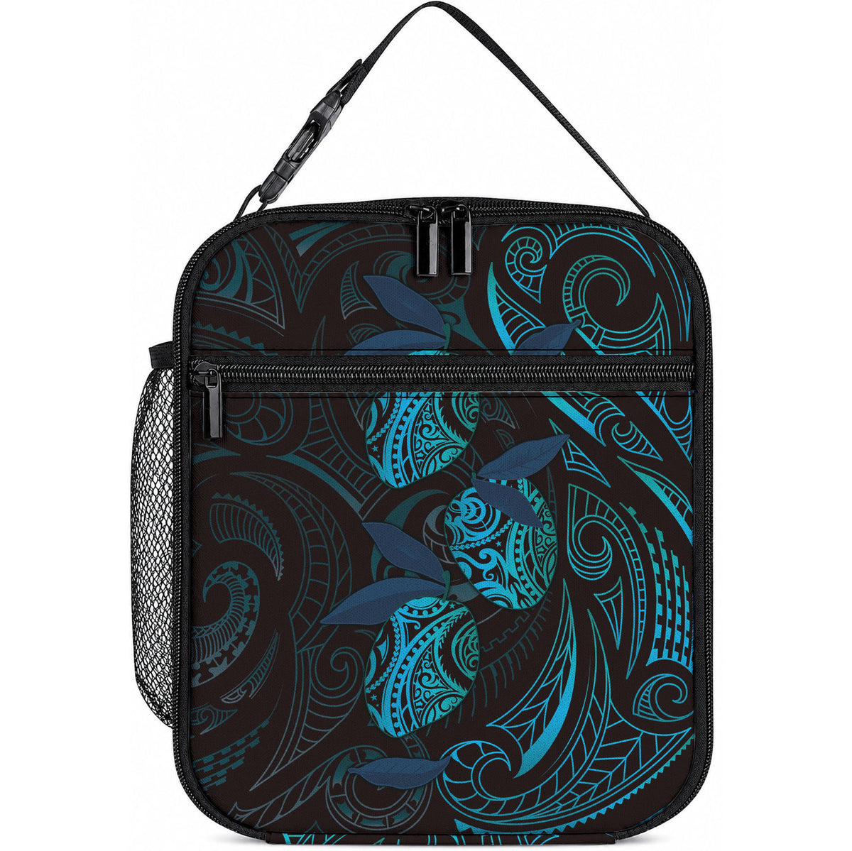 Hawaiian Mango Tribal Tattoo Lunch Bag Teal Pacific Traditional Pattern LT9 10.2 × 8.3 × 4.3 inch Teal - Polynesian Pride