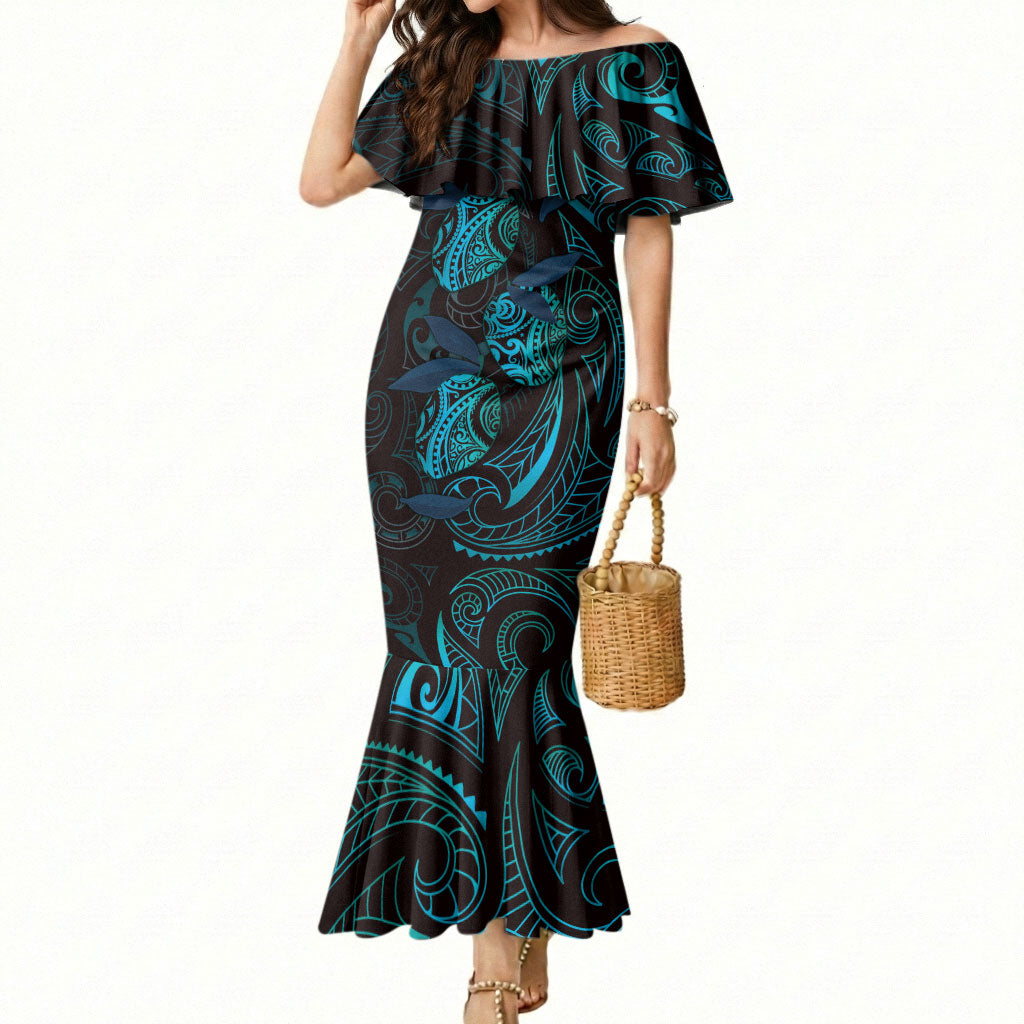 Hawaiian Mango Tribal Tattoo Mermaid Dress Teal Pacific Traditional Pattern LT9 Women Teal - Polynesian Pride