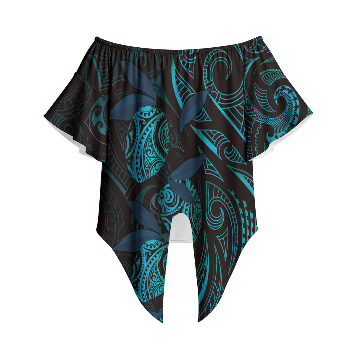 Hawaiian Mango Tribal Tattoo Off Shoulder Wrap Waist Top Teal Pacific Traditional Pattern LT9 Teal - Polynesian Pride