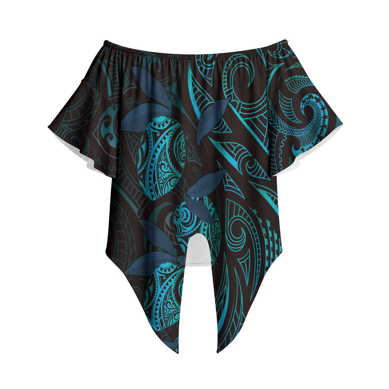 Hawaiian Mango Tribal Tattoo Off Shoulder Wrap Waist Top Teal Pacific Traditional Pattern LT9 Teal - Polynesian Pride