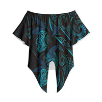 Hawaiian Mango Tribal Tattoo Off Shoulder Wrap Waist Top Teal Pacific Traditional Pattern LT9 Teal - Polynesian Pride