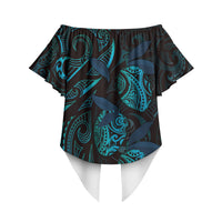 Hawaiian Mango Tribal Tattoo Off Shoulder Wrap Waist Top Teal Pacific Traditional Pattern LT9 - Polynesian Pride