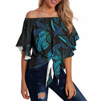 Hawaiian Mango Tribal Tattoo Off Shoulder Wrap Waist Top Teal Pacific Traditional Pattern LT9 - Polynesian Pride