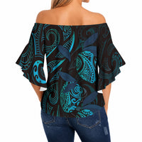 Hawaiian Mango Tribal Tattoo Off Shoulder Wrap Waist Top Teal Pacific Traditional Pattern LT9 - Polynesian Pride
